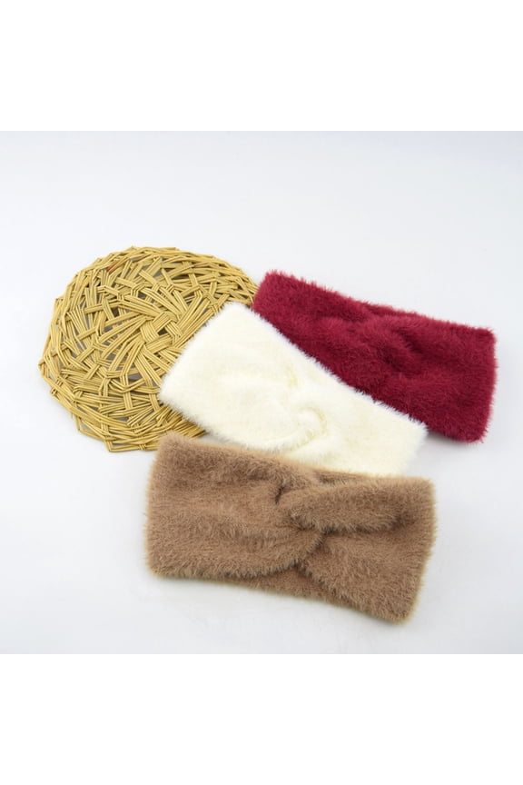 3Pcs Knotted Wide Headbands Knot Headband Faux Khaki Warmth Keeping Accessory