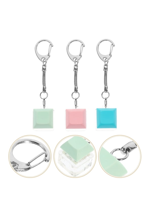 Acrylic and Metal Keyboard Keychain Set, 3 Pieces Assorted Colors Stylish Bag Pendant Accessories