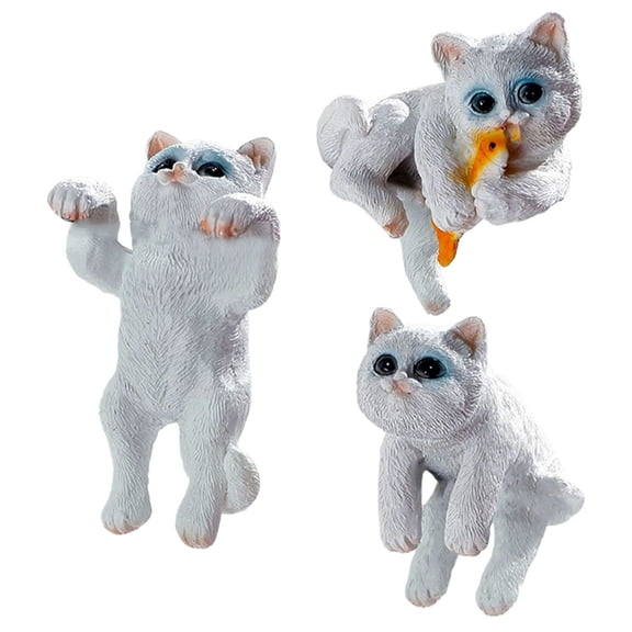 SEWCHICS 3Pcs Light Grey Resin Cat Figurines Small Cute Cat Decor for Aquarium and Home