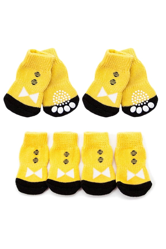 4Pcs Yellow Dog Socks Skin Friendly Large Stretch for Pet Use Protect Against Cold and Slipping
