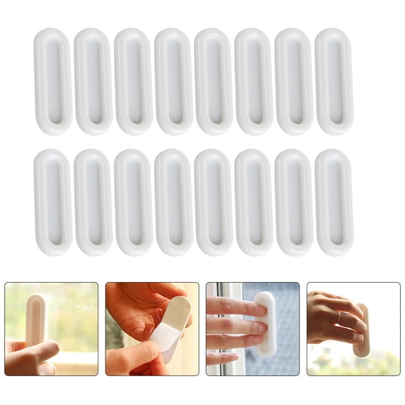 SEWCHICS 16Pcs Adhesive Cabinet Drawer Handles White Plastic Multi Function Pull Handles