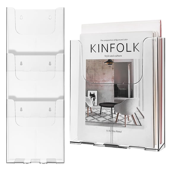 SEWCHICS 4Pcs Acrylic Pamphlet Holder Wall Mounted Clear Display Stand for Office Documents