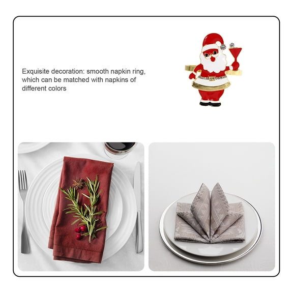 SEWCHICS 4Pcs Red Christmas Napkin Buckles Santa Claus Design Table Decor Accessories