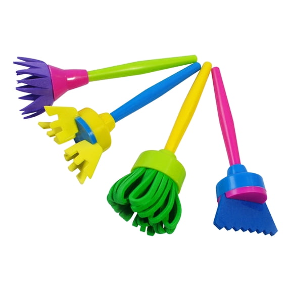 SEWCHICS 4-Piece Creative Painting Sponge Brush Set with Handle for Artistic Pattern Making and Craft Projects