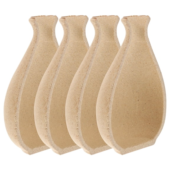 SEWCHICS 4-Piece Half Mold Vase Set Khaki 11.8x7.9x3.5in Wood Flower Bottle Decorative Craft Home Decor