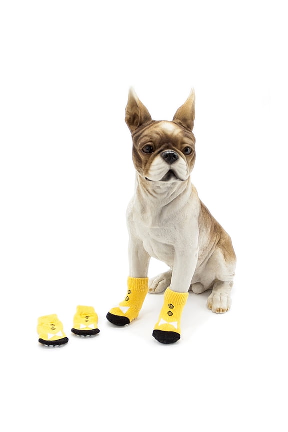 4Pcs Dog Socks Yellow Cotton with Large Stretch Skin Friendly Safe Use Pet Socks