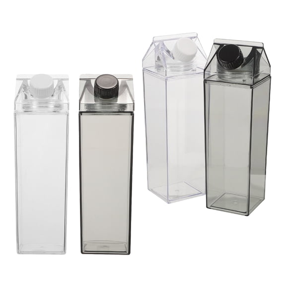 SEWCHICS 4-Pack Portable Square Carton Bottles Plastic Reusable Leakproof Water Containers for Travel