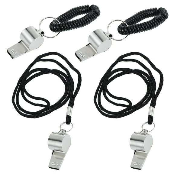 SEWCHICS 4Pcs Silver Metal Outdoor Whistle High Frequency Lightweight Referee Whistle for Training