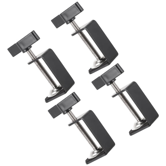 SEWCHICS 4-Pack Black Stainless Steel C-Shaped Desktop Clamp Brackets for Secure Mounting and Organization