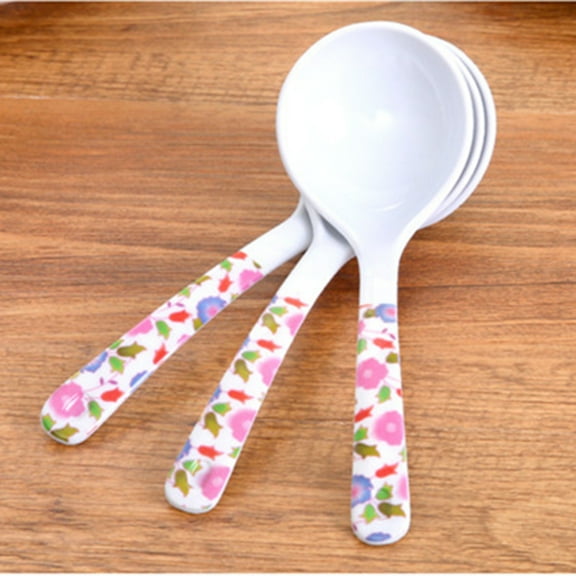 SEWCHICS 5 Pcs Large Soup Spoon Imitation Ceramic Plastic Long Handle Soup Scoop Kitchen Ladles for Eating Soup Porridge (Random Pattern)