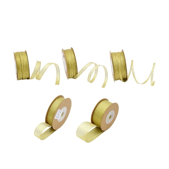 SEWCHICS 5 Roll Golden Polyester Glitter Tape Ribbed Band Ribbons for Flower Wrapping for Gardening Activities