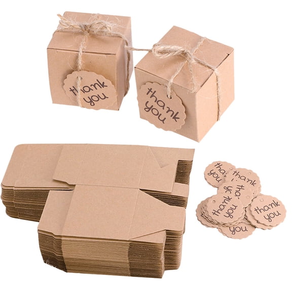 SEWCHICS 50 Sets Storage Kraft Paper Boxes for Candies in Khaki Color at Parties