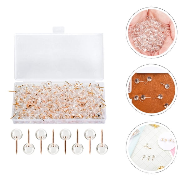 SEWCHICS Round Head Push Pins Bulletin Board Fixing Transparent Rose Gold 50Pcs
