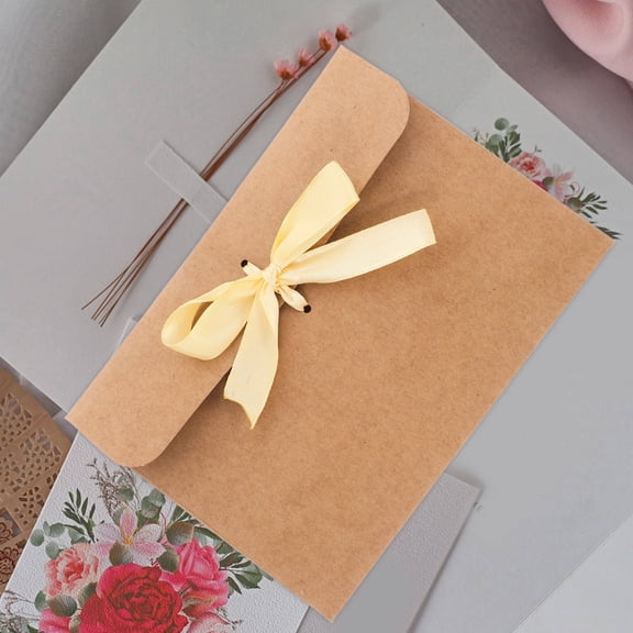SEWCHICS 50Pcs Vintage Style Beige Bow Envelope Kraft Paper for Office Correspondence