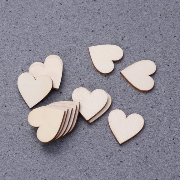 SEWCHICS 50 Pieces Beige Wood Heart Shape Ornaments for Crafting, Decorating, Projects, Wedding and Home Decor