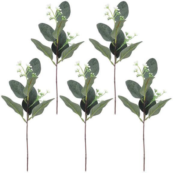 SEWCHICS 5Pcs Faux Plants Indoor Green Plastic Tree Branch Decor Floral Arrangement