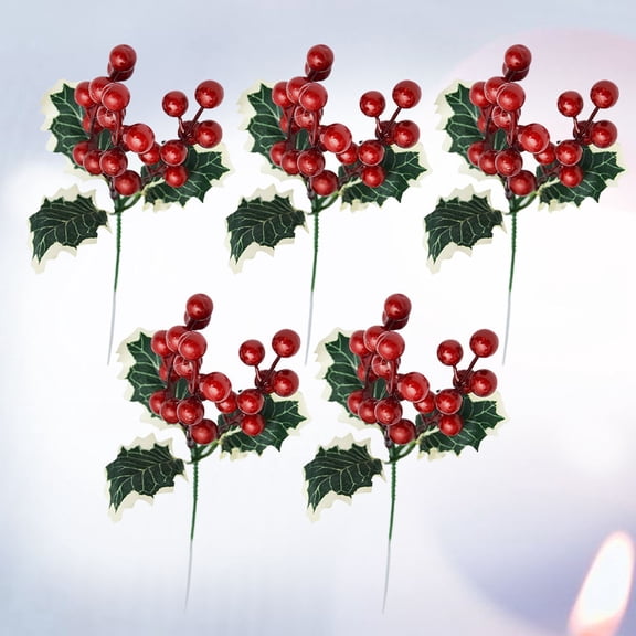 SEWCHICS 5-Pack Artificial Pine Picks with Red Berries for Christmas Tree, Holiday Wreaths, and Festive Home Decor