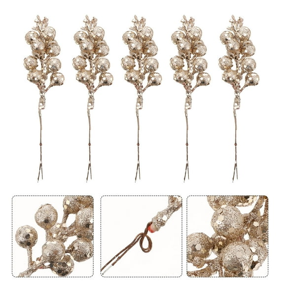 SEWCHICS 5pcs Silver Simulation Fruit Christmas Decor for Tree Wreaths Bouquets and Holiday Photography Props