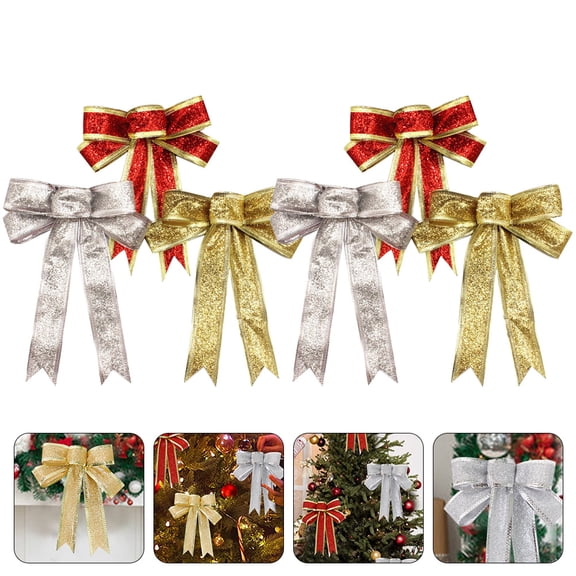 SEWCHICS 6Pcs Glitter Christmas Bows Assorted Color for Christmas Tree and Wreath Decoration