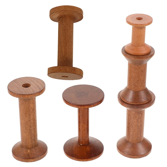 SEWCHICS 6Pcs Wood Empty Bobbin For Sewing Tools Brown Rustic Thread Organization Home Crafting
