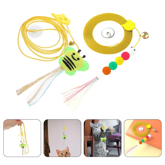 SEWCHICS 6pcs Retractable Play Toy Plastic Assorted Color Interactive Cat For Cats