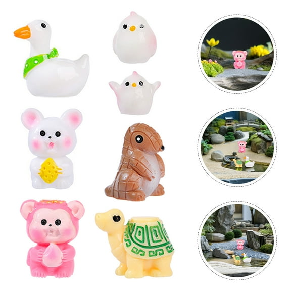 SEWCHICS 7-Piece Small Resin Animal Figurine Set for Landscape Decoration, Assorted Colors Miniature Ornaments