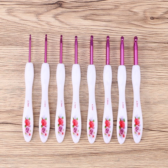 SEWCHICS 8-Piece Aluminum Crochet Hook Set with Comfortable Ergonomic White Handles for Hand Weaving and Crafting Projects