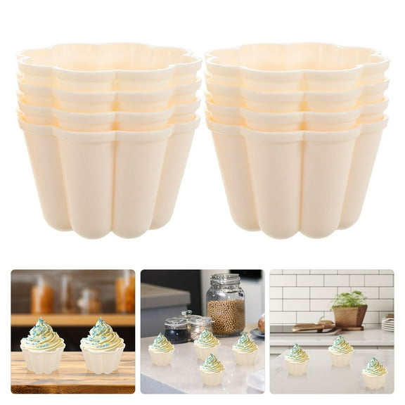 SEWCHICS Set of 8 Beige Plastic Pudding Basins for Baking Jelly, , and Dessert Molds