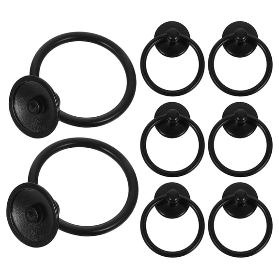 SEWCHICS 8Pcs Vintage Style Black Metal Ring Drawer Pull Handles with Easy Installation