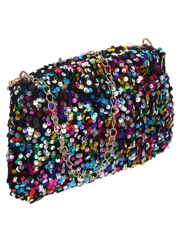 Small Sequin Shoulder Bag, Metal Chain, Versatile Evening Clutch, Multi