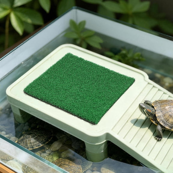 SEWCHICS Green Artificial Grass Rug with Ramp Mat for Turtle Floating Dock and Pet Use