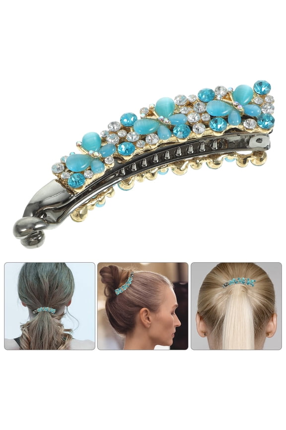 Rhinestone Banana Clips for Women Styling Tool Sky-Blue Dating 1Pack 3.3x0.8x0.8in