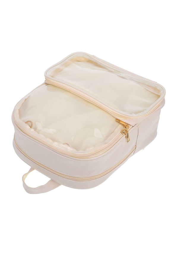 Beige Jelly Backpack for Women's Stylish Waterproof PU and Polyester Fashion Bag with Adjustable Straps 1PC