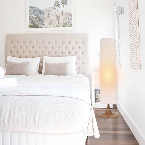 SEWCHICS Beige Paper Floor Lamp Shade Replacement for Home Use with Minimalist Design and Warm Lighting 12 x 18 Inches