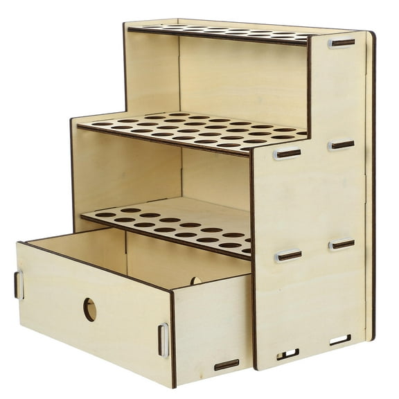 SEWCHICS Beige Wood Paint Brush Storage Organizer Box with Spacious Compartments for Artists