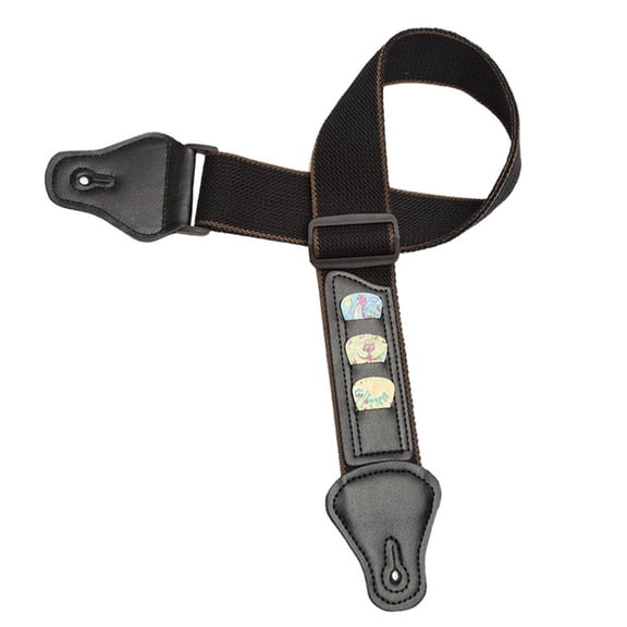 SEWCHICS Black Guitar Strap with Pick Holder, PU and Cotton Material for Acoustic, Folk, and Wooden Guitars