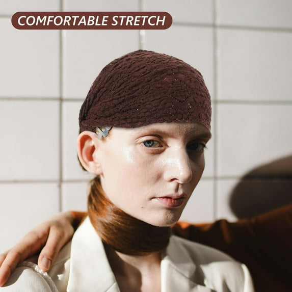 SEWCHICS Boho Wide Stretchy Headband Dark Brown Elastic Lace Wrap for Party Use and White Hair Concealment
