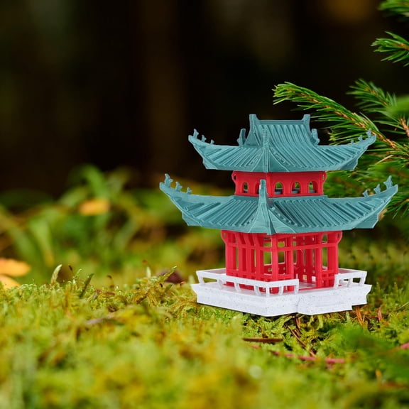 SEWCHICS Realistic Pavilion Model Red PLA Aquarium Landscaping Decor 1Set For Hobbyists