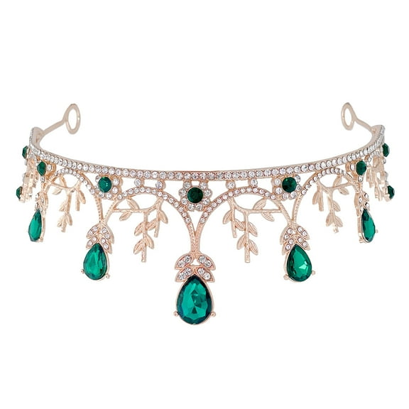 SEWCHICS Bridal Tiara Rhinestone Crown 1Pcs Green Crown Shape Formal Wear Accessory for Bride