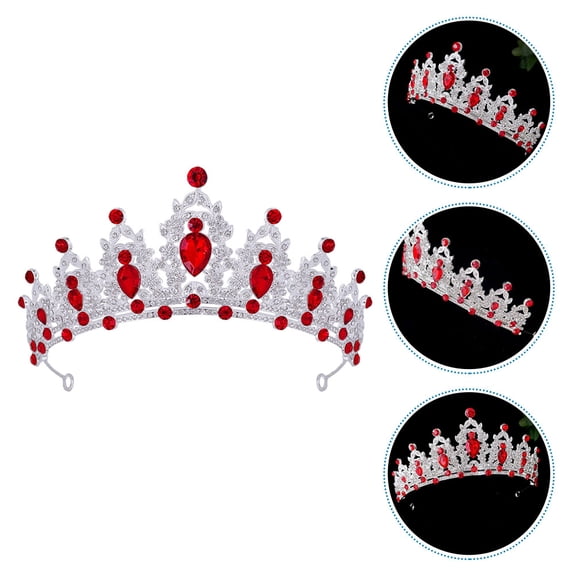 SEWCHICS Red Baroque Crown Tiara for Weddings Birthdays and Quinceanera Decorations