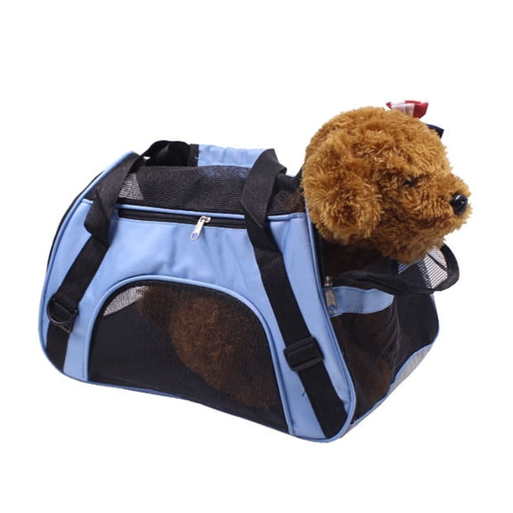 SEWCHICS Cat Dog Carrier Bag for Trips with Mesh Windows and Safety Zippers Blue 1Set