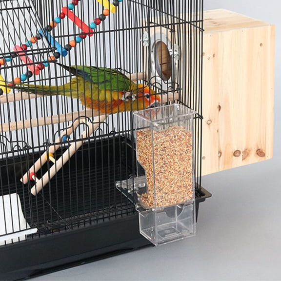 SEWCHICS Clear Acrylic Bird Feeder Box for Parrots, Parakeets, Cockatiels, Small Bird Cage Food Seed Container Hanging Accessory