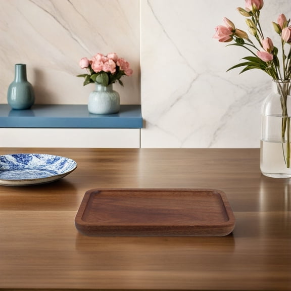 SEWCHICS Rustic Coffee Wood Cake Platter Square Serving Tray Lightweight for Food Presentation and Serving