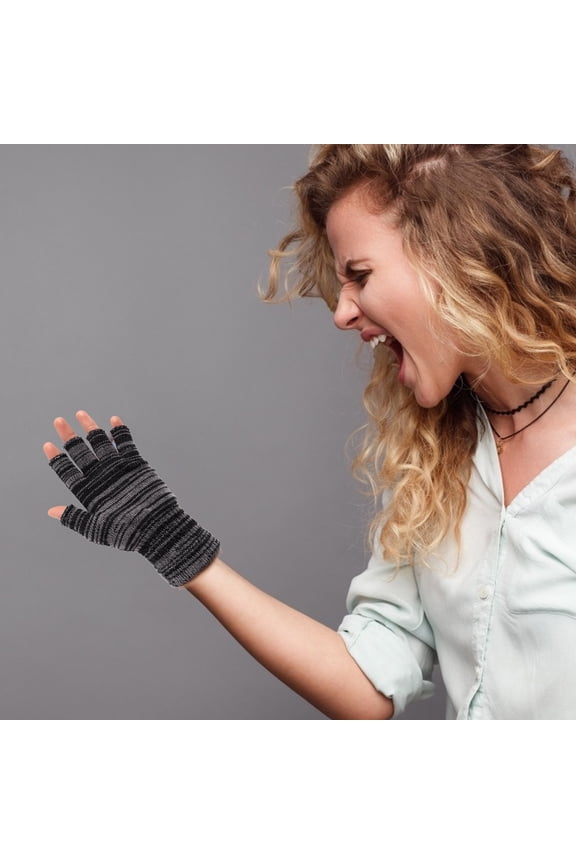 Warm Knitted Gloves Assorted Color Elastic Acrylic Half Finger 3Pairs