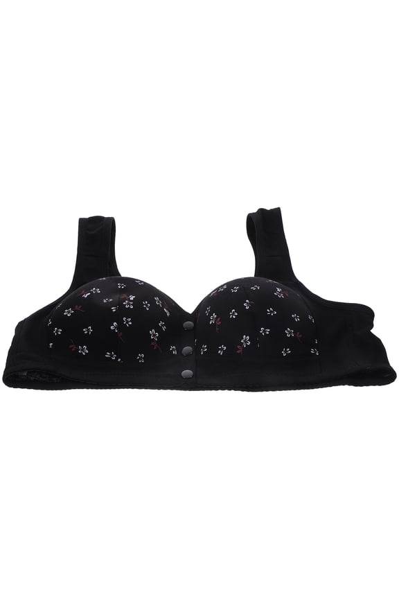 Comfortable Front Closure Bras for Women, Chinlon Fabric, Black, Size 34B, Supportive and Soft