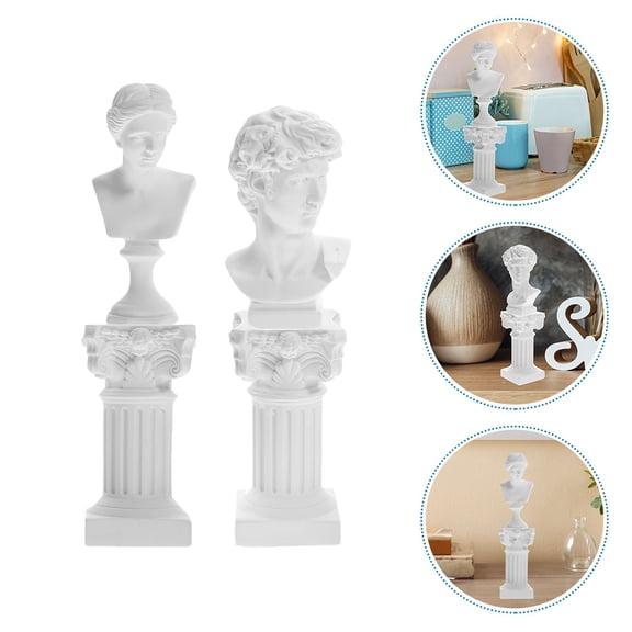SEWCHICS Desktop Decorative Statue Sculptures Home Roman Column Office White