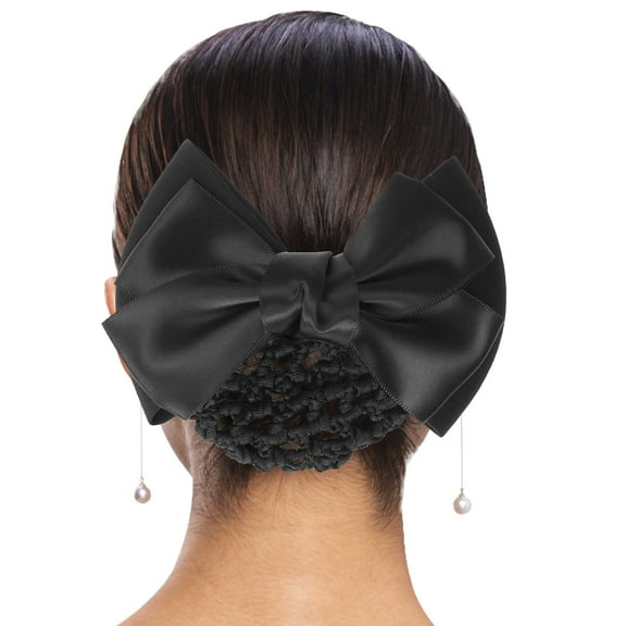 SEWCHICS Black Elastic Bow Hair Net with Comfortable Fabric for Work, Date, and Everyday Use