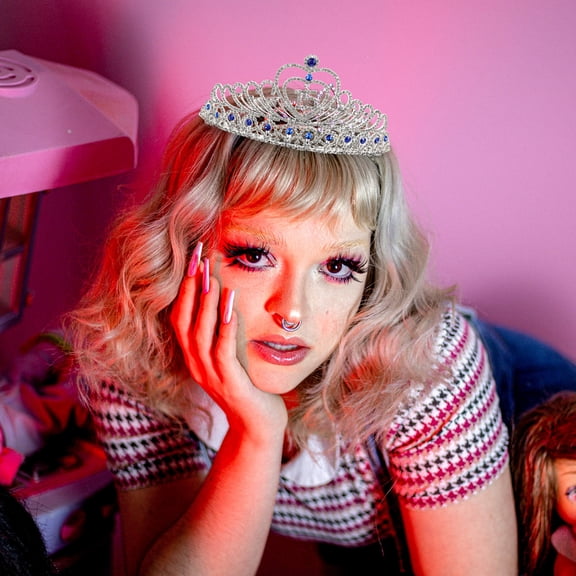 SEWCHICS Elegant Blue Birthday Crown with Real Sparkles for 15th Celebration Decoration