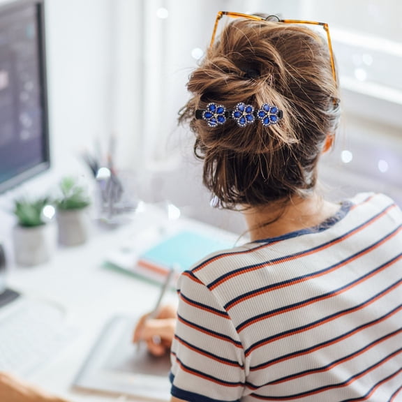 SEWCHICS Elegant Blue Flower Hair Clips for Women's Double Layer Design Ideal for Daily Updos and Braiding 2pcs