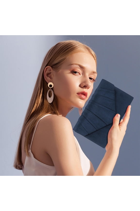 Navy Evening Envelope Clutch Handbag Purse with Snap Closure and Detachable String for Dinner Party Events